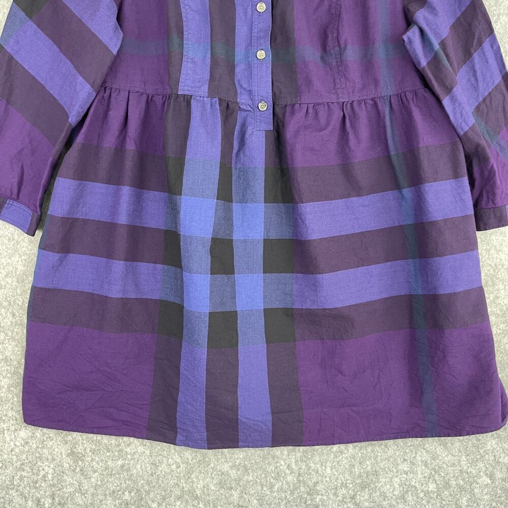 Burberry Brit Shirtdress Dress Womens XL Purple Plaid 3/4 Sleeve Cotton Pocket - Picture 3 of 15